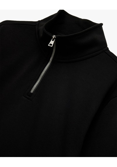 Koton Şardonlu Regular Fit Uzun Kollu Fermuarlı Yaka Sweatshirt Siyah 7wam70003mk