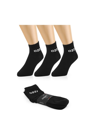 Ozzy Socks 3 Çift Kısa Konçlu Tenis Spor Çorabı Siyah Paket Beyaz