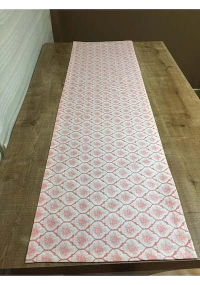 Melisa Damask Baskılı Duck Kumaş Krem Kırmızı Runner 40x140 Cm 507 Krem