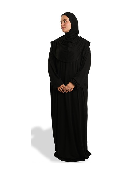 Hürrem Bone Tek Parça Namaz Elbisesi Viskon Düz 2503 01 Siyah