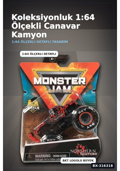 Monster Jam Canavar Kamyon Model Araba 1:64 Ölçekli Tekli Oyuncak Araç Bx-316318 Çok Renkli