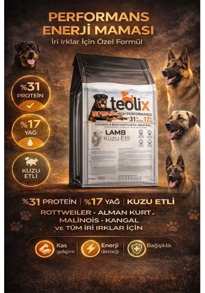 Teolix Kuzu Etli Köpek Maması 15 Kg %31 Protein %17 Yağ İri Irklar İçin Enerji Maması