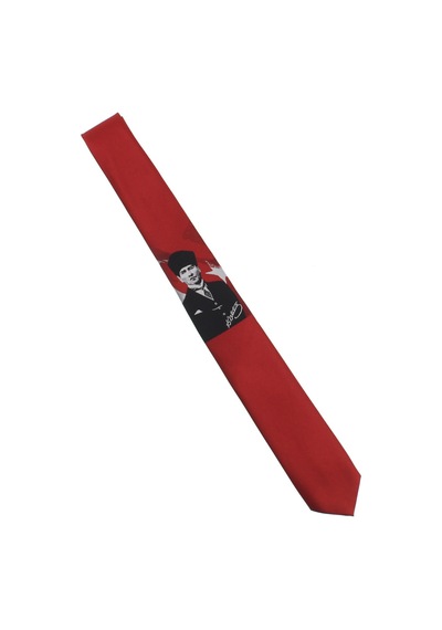 Gaffy Atatürk ve Imza Desenli Dokuma Kırmızı Kravat - Ak-14 Kırmızı