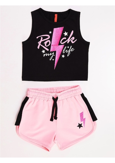 Denokids Mushi Rock Life Kız Çocuk Şort Takım Çok Renkli