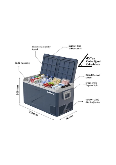 Coolist Clk80d 12/24v 220volt 82,5 Litre Çift Bölmeli Kompresörlü Oto Buzdolabı/dondurucu