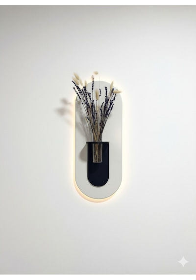 Gardenya Ahşap Pilli Ledli İskandinav Tarzı Salon Duvar Rafı Modern Çiçeklik 27 X 65 Cm Paris Grisi - Antrasit