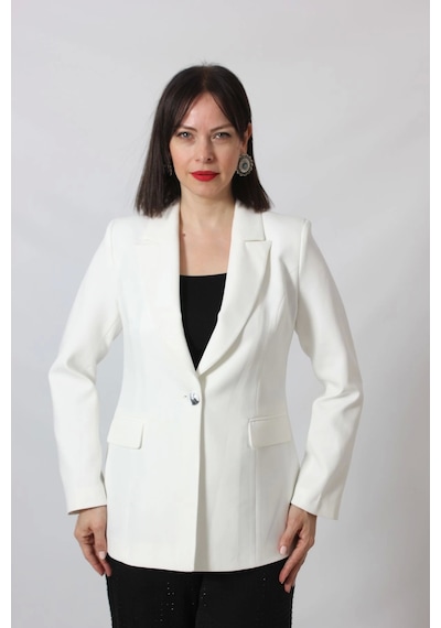 Moda Berray 1905 Beyaz Kadın Büyük Beden Blazer Ceket Beyaz