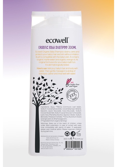 Ecowell Bebek Saç & Vücut Şampuanı Set Organik & Vegan Sertifikalı - Parabensiz Doğal Konak Önleyici 2x300 Ml