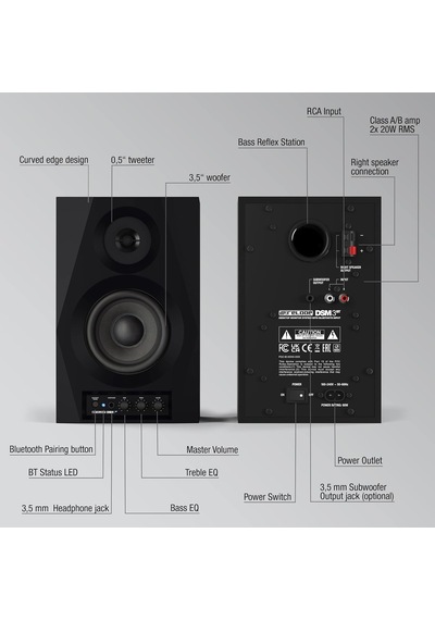 Dsm-3 Bt Çift 3 İnç 2x 20w 2-yollu Bluetooth Özellikli Aktif Stüdyo Referans & Dj Monitörü Hoparlörü