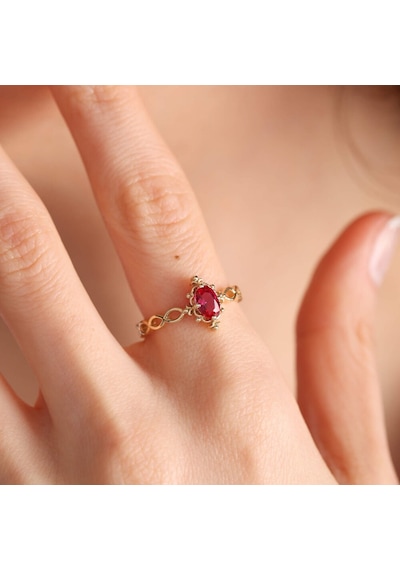 Altın Vintage Yüzük 14 Ayar Ruby 536017839