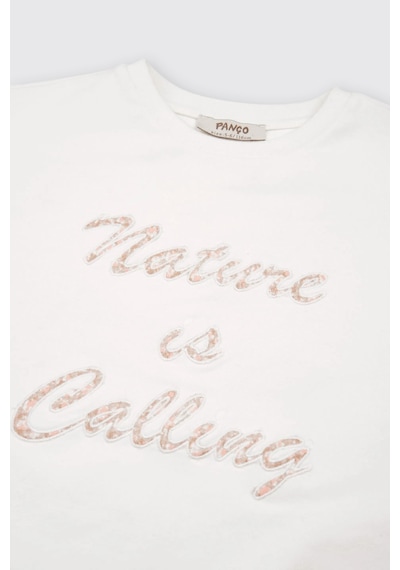 Panço Kız Çocuk Nakış Detaylı Ekru Sweatshirt Krem 2511GK08010