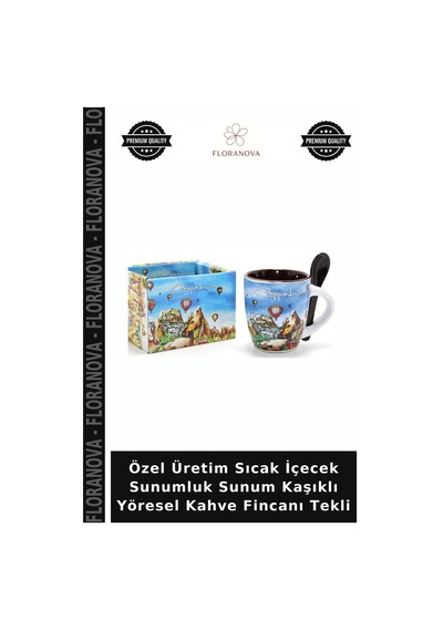 Özel Üretim Sıcak İçecek Sunumluk Sunum Kaşıklı Yöresel Kahve Fincanı Tekli Çok Renkli