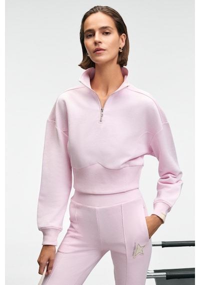 Grımelange THALIA Kadın Arka Baskılı Ve Patch Detaylı Fermuarlı Dik Yakalı Pembe Sweatshirt