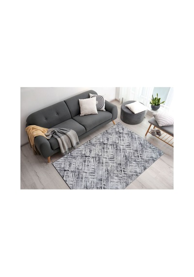 Plato Halı Parantez Efsane Lüks Oturma Odası, Salon, Antre, Yıkanabilir Polyester Kaymaz Taban Gri Halı