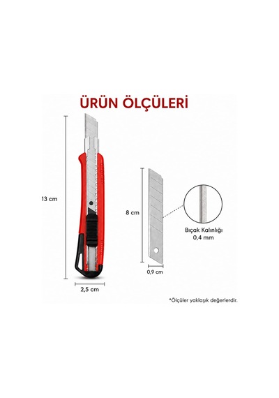 Mini Falçata Seti 9mm Maket Bıçağı + 10 Adet Yedek Bıçak Küçük Boy Kesici Falçata Hassas Kesim Karton Kağıt Plastik Kesme Bıçağı Asorti Renk