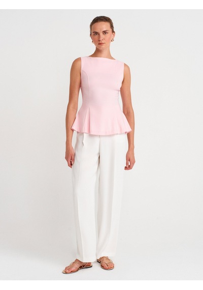 Dilvin 50281 Peplum Top-toz Pembe Toz Pembe