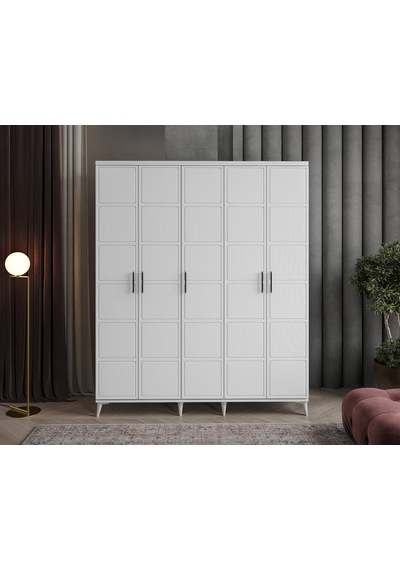 GuneyStore Milano 5 Kapaklı Komple Mdf Beyaz Gardırop