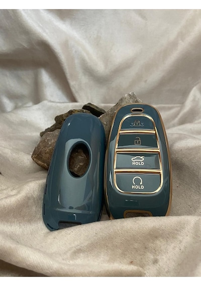 Gma Keys Lüx Hyundai 2021-22 Yeni Tucson Santa Fe Nano Anahtar Kılıfı Gri Gold Altın Renk