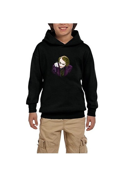 Zepplin Giyim Joker Poker Card Siyah Çocuk Kapşonlu Sweatshirt
