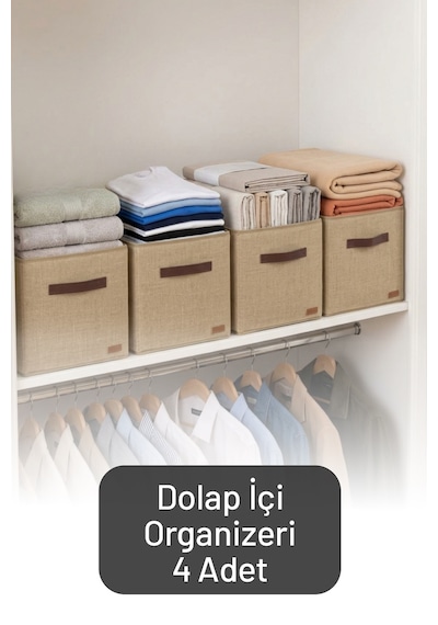 4'lü Çok Amaçlı Dolap İçi Düzenleyici, Raf Düzenleyici, Oyuncak Çamaşır Saklama Kutusu 30x30x30 Cm Kahverengi