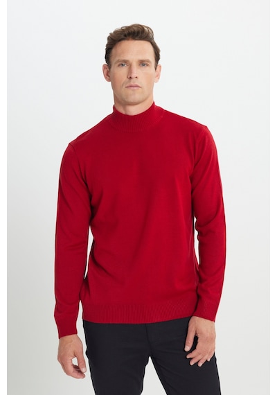 AC&Co / Altınyıldız Classics Erkek Kırmızı Standart Fit Normal Kesim Yarım Balıkçı Yaka Triko Kırmızı
