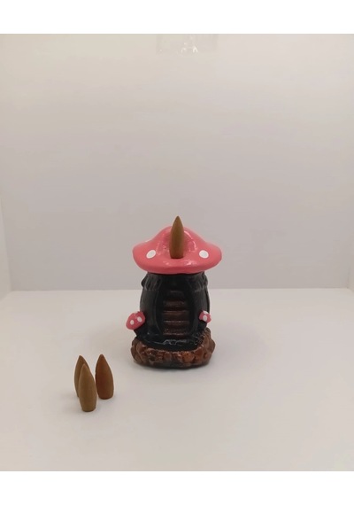 Tedi Sanat Pembe Mantar Mini Geri Akış Konik Tütsülük Buhurdanlık