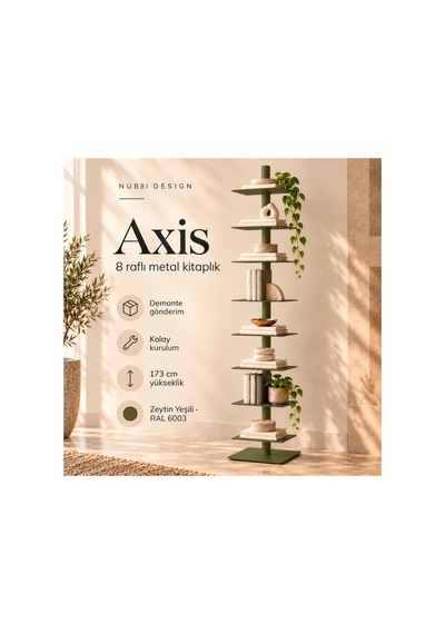 Axis 8 Raflı Metal Kitaplık Modern Tasarım Dikey Dekoratif Kitaplık Yeşil - 935176049 Yeşil