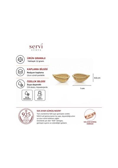 Servi 925 Ayar Gümüş Golden Leaf Yaprak Küpe-543 Altın - Gümüş