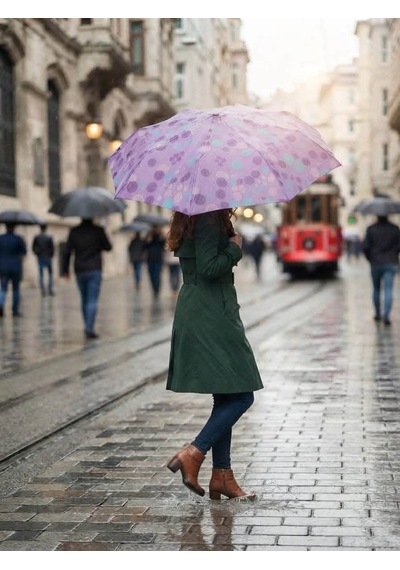 Şemsiye Tam Otomatik Açılır Kapanır Çelik Gövdeli Şık Ve Zarif Kadın Şemsiyesi - Su İtici Rüzgara Dayanıklı Açık Mor