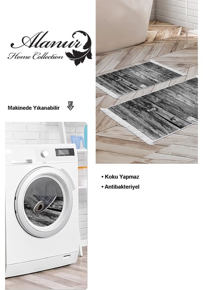 Dekoreko Kaymaz Taban Djt 2 Li Banyo Paspas Takımı Star Pamuk Saçaklı Modern Mu136 gri