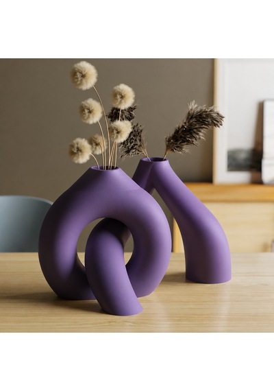 3d Baskı Interlocking Vazo - İç İçe Geçen Dekoratif Vazo-mor Çok Renkli
