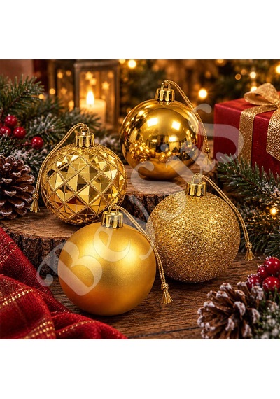 Yılbaşı Ağacı Süsü Lüks Gold Cici Top 4lü 10 Cm