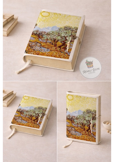 Kitap Kılıfı Ve Metal Kitap Ayracı Seti Van Gogh Zeytin Ağaçları