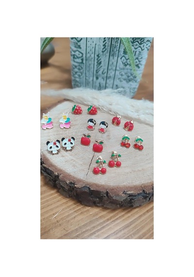 Çelik Kiraz Model Kız Çocuk/bebek Küpesi Kırmızı Kırmızı