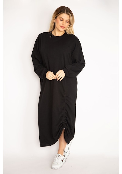 Şans Kadın Siyah Büzgü Detaylı Sweatshirt Elbise 65n35043-siyah Siyah