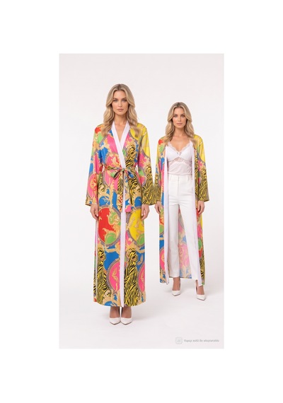 Lila Mare Tekstil Özel Tasarım Astarlı İpek Saten Kimono Çok Renkli Çok Renkli