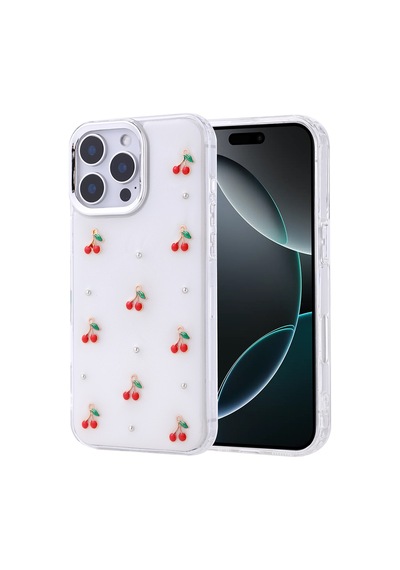 Kilifone - İphone 16 Pro Uyumlu Kılıf Airbag Tasarımlı Simli Şeffaf Kutup Kapak - Kiraz - T36387