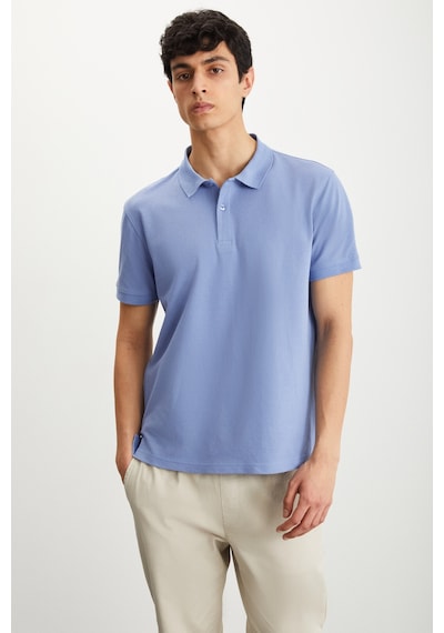 Grimelange Tarnex Erkek %100 Pamuk Kısa Kollu Regular Fit Mavi Polo Yaka T-shirt
