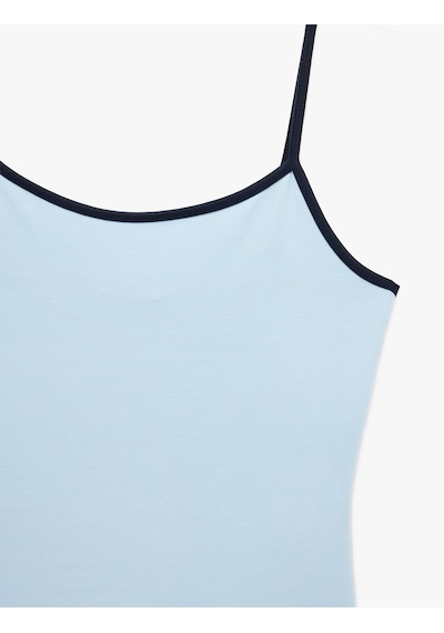 Koton Pamuklu Renk Kontrastlı Slim Fit U Yaka Askılı Bluz Mavi 6sak10236ek