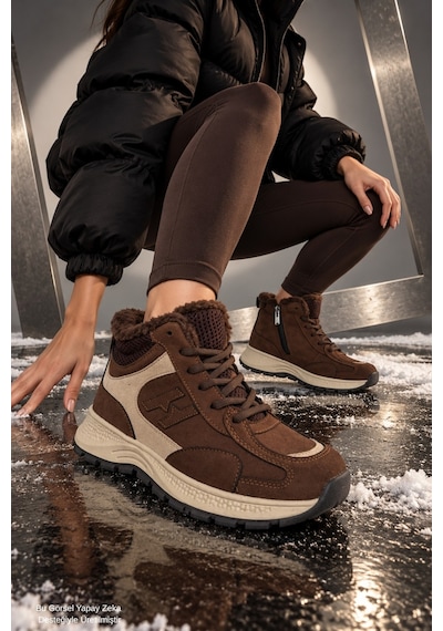 Muggo Nortex Kürklü Fermuarlı Kalın Taban Bağcıklı Kışlık Kadın Sneaker Bot Kahverengi Muggo Nortex Kürklü Fermuarlı Kalın Taban Bağcıklı Kışlık Kadın Sneaker Bot Kahverengi