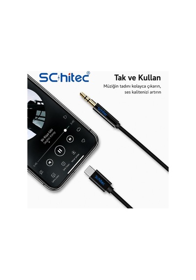 Schitec Type-c To 3.5mm Aux Ses Kablosu 1m Siyah Hg/axc-11
