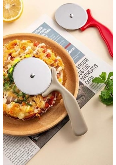 Plastik Saplı Çelik Pizza Hamur Mantı Börek Kesme Ruleti Pratik Pizza Kesici Dilimleyici Rulet