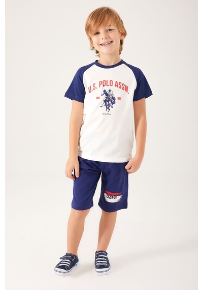 U S Polo Assn Silky Natural Krem Erkek Çocuk Bermuda Takım