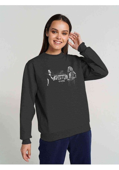 Led Zeppelin Black White Baskılı Füme Antrasit Kadın Sweatshirt
