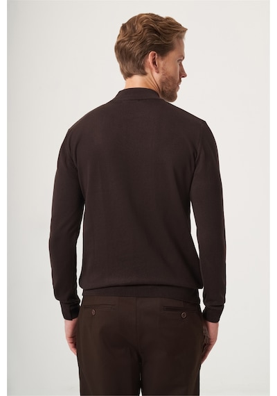 İmza Kahverengi-bej Balıkçı Yaka Uzun Kol Örme Comfort Fit Pamuklu Kazak 1012265151 Kahverengi - Bej