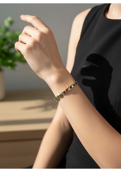 Valmont Accessories Kadın Gold Renk Renkli Taşlı Sıra Taş Detaylı Bileklik