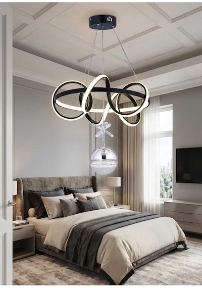 Deniz Tek Toplu Modern Sarkıt Avize ,siyah Sarkıt Power Led Avize, 3 Renk Yanabilen Led Avize,