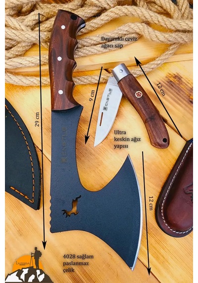 Ceviz Sap Outdoor Balta Kamp Bıçağı Çakısı Kılıflı Kmp-017 Kahverengi