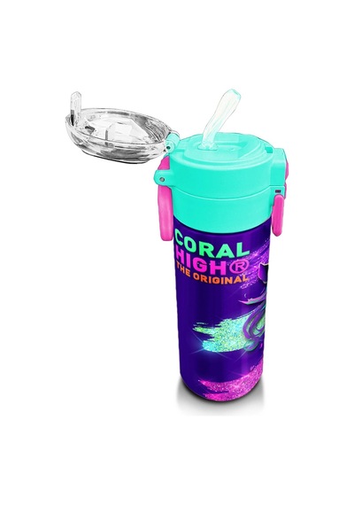 Coral High Kids Pembe Su Yeşili Unicorn Desenli Pipetli Ve Direkt İçim Çelik Termos 500 Ml 31959 Su Yeşili