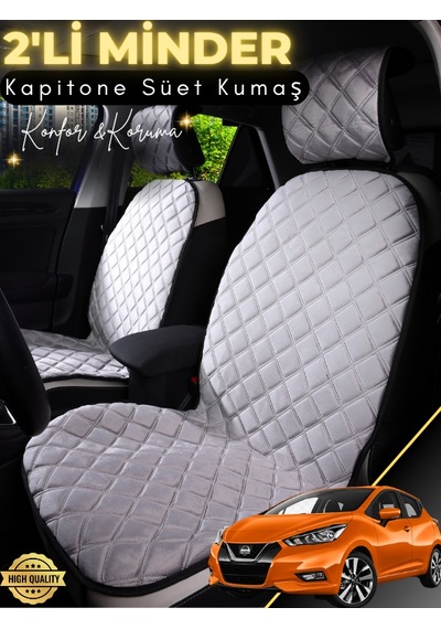 Nissan Micra Uyumlu 2'li Süet Oto Koltuk Minderi Terletmez Universal Tam Koruma A3 Gri